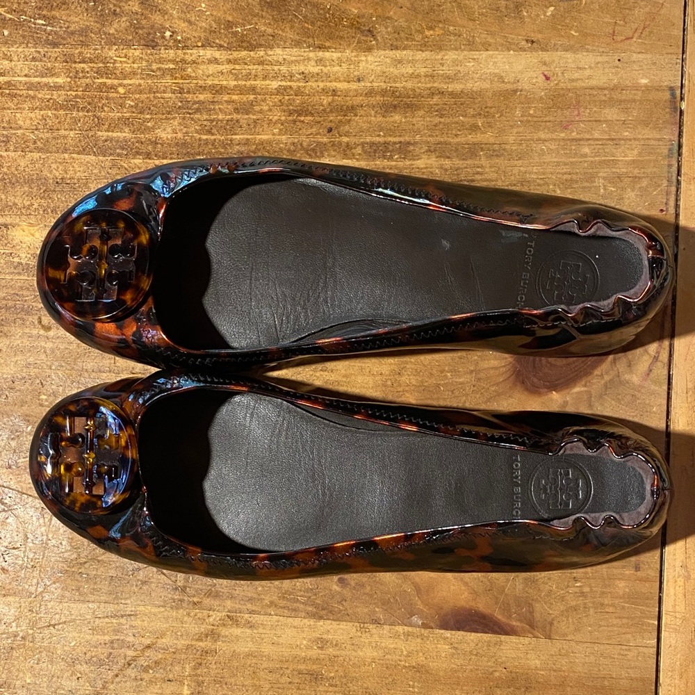 EUC Tory Burch Minnie Travel Ballet Flats in Tortoise, Sz 10